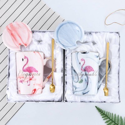 Gift Box Set Flamingo Mr & Mrs Marble Mug Option Christmas Ceramic Coffee Mugs With Lid And Spoon