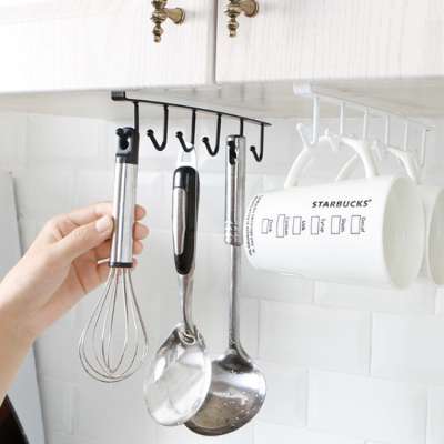 6 Hooks Kitchen Cupboard Hanging Rack Stuck In Board Metal wall Hanger Organizer Shelf Hook mug hook rack